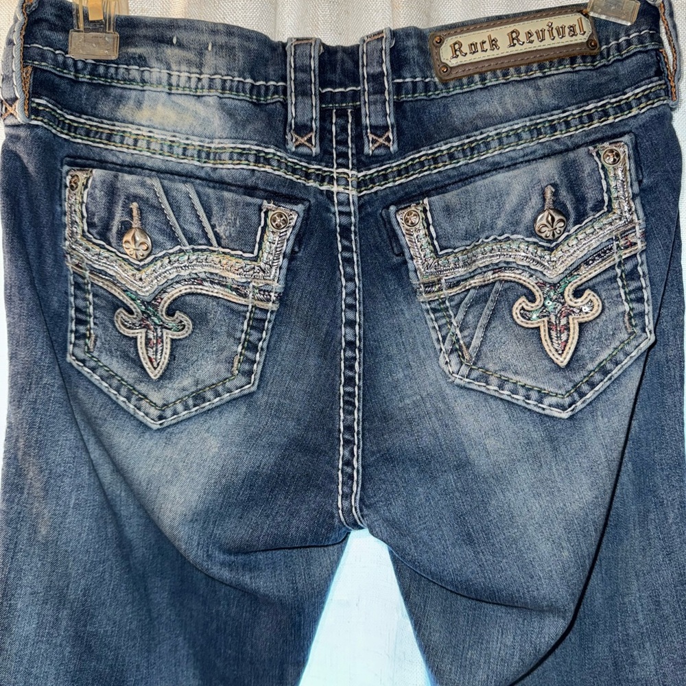 Rock Revival Distressed Boot cut Jeans. 30 Long